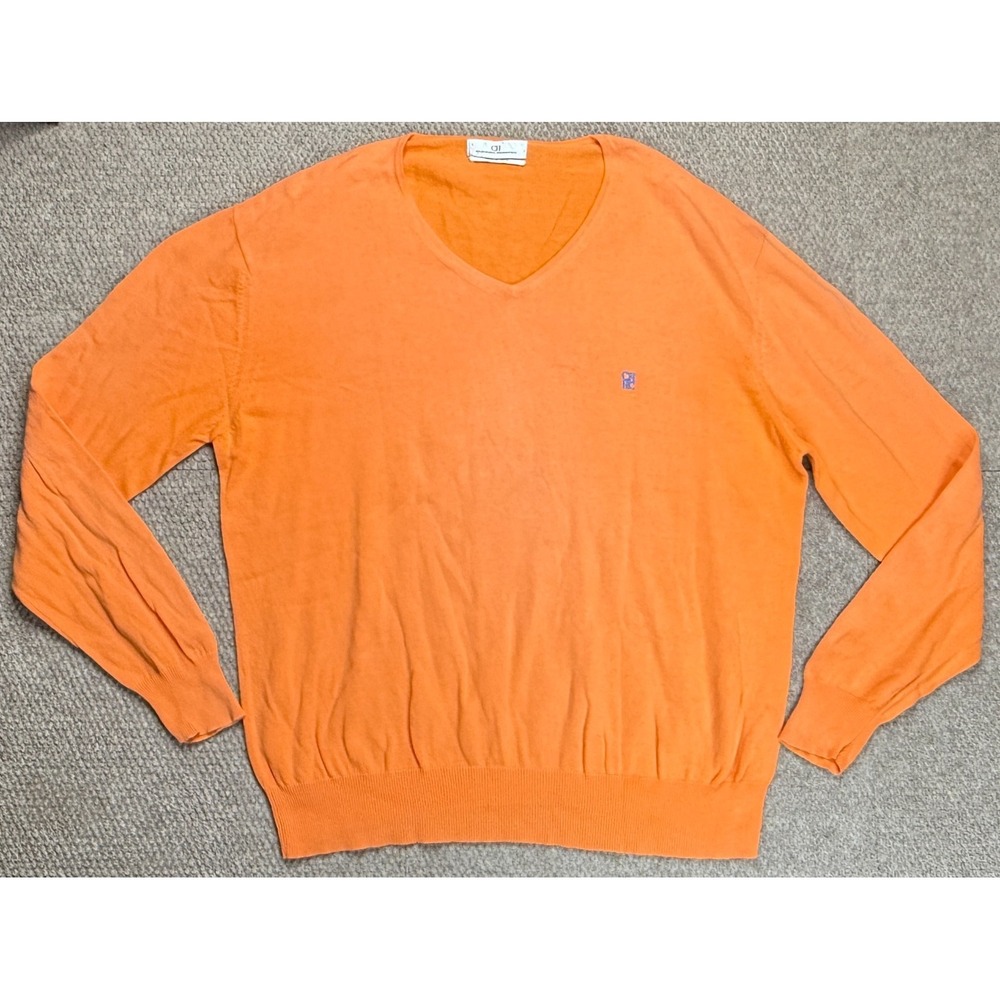 Carolina Herrera Orange Long Sleeve V-Neck Men's Sweater Size Large